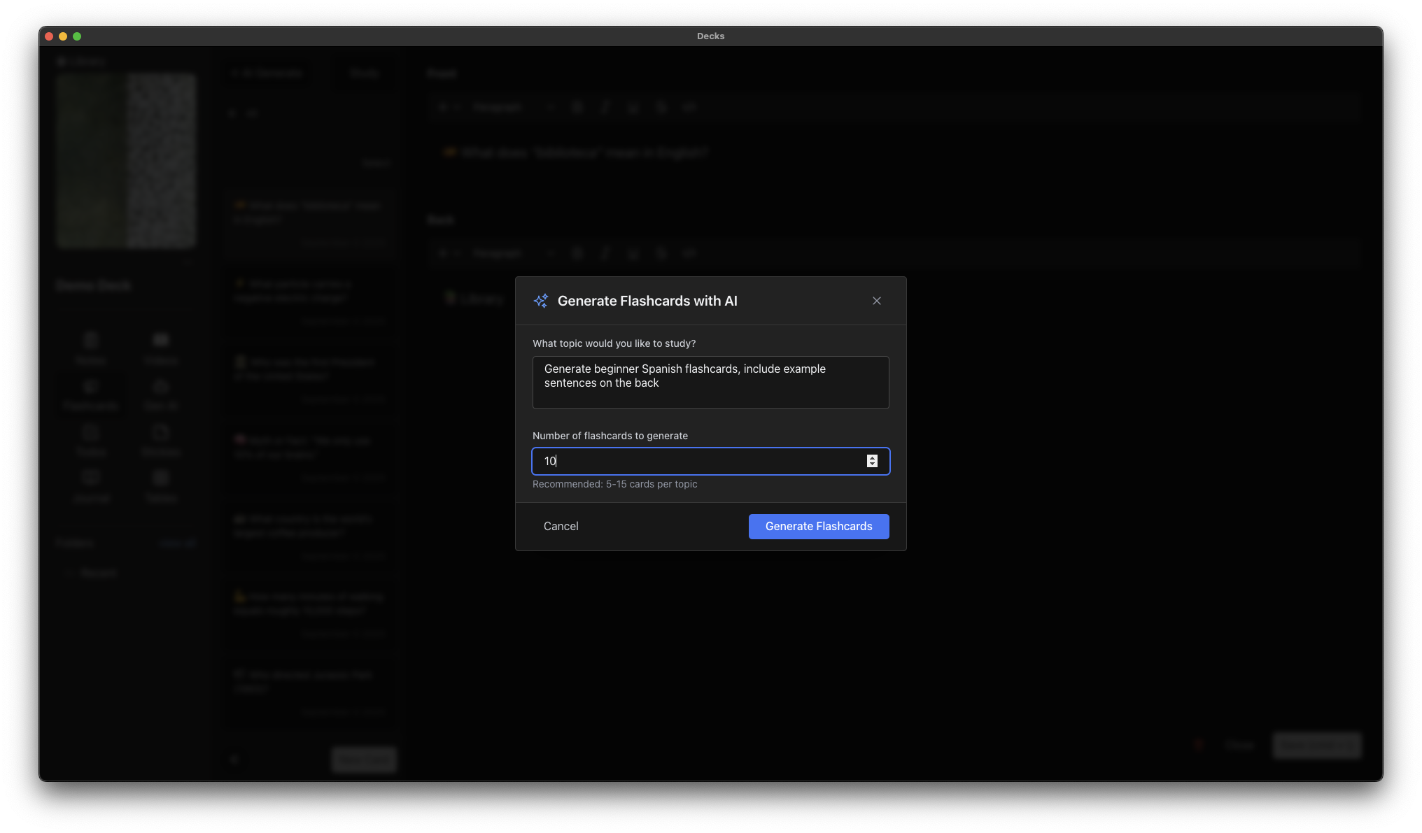 Generate flashcards with AI