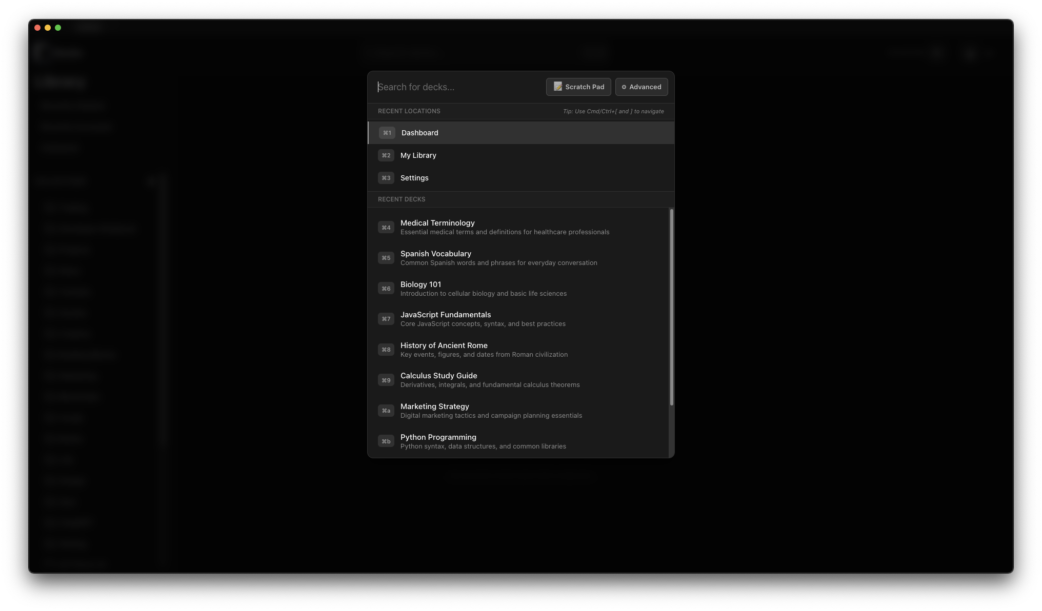 Recent locations modal