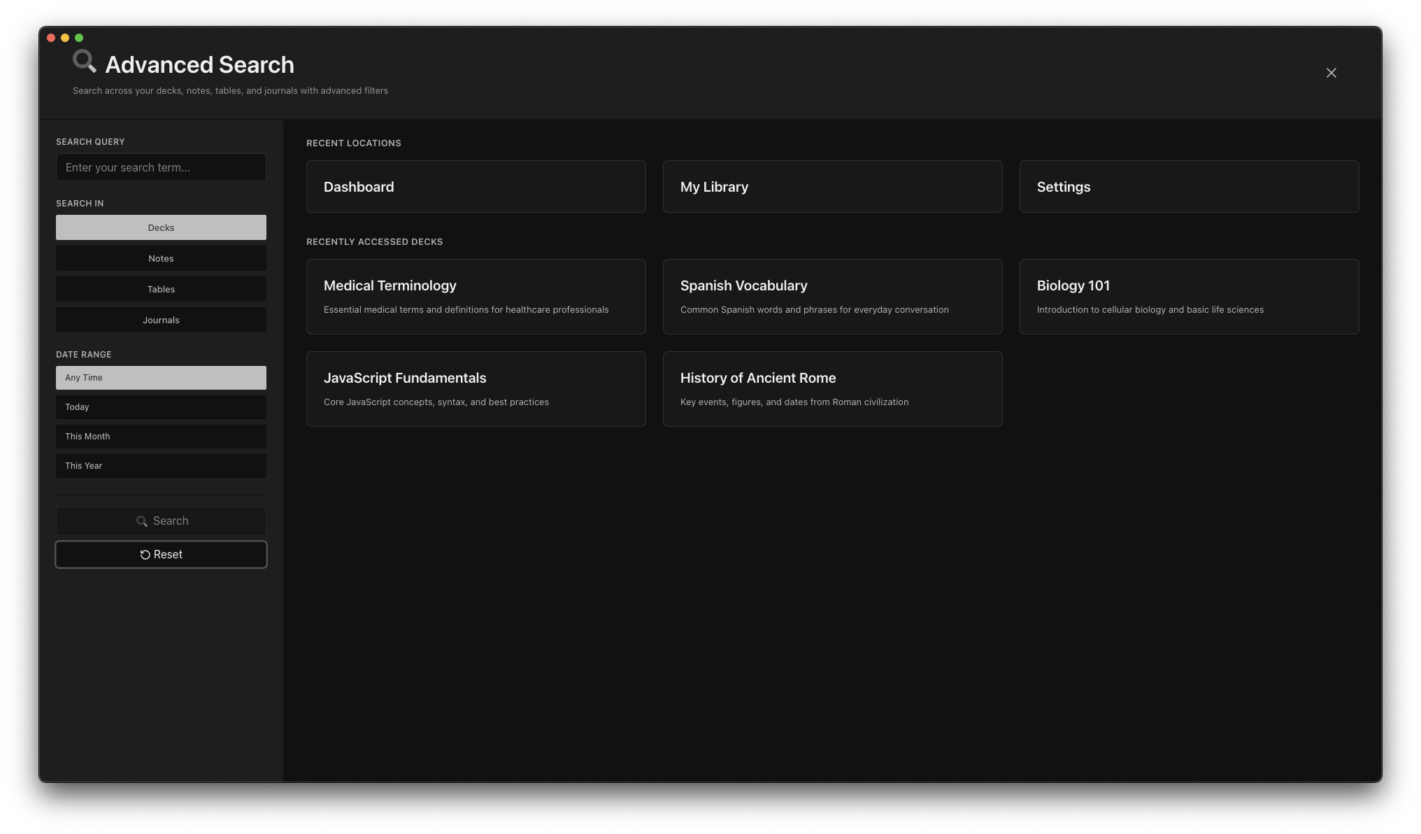 Advanced search page