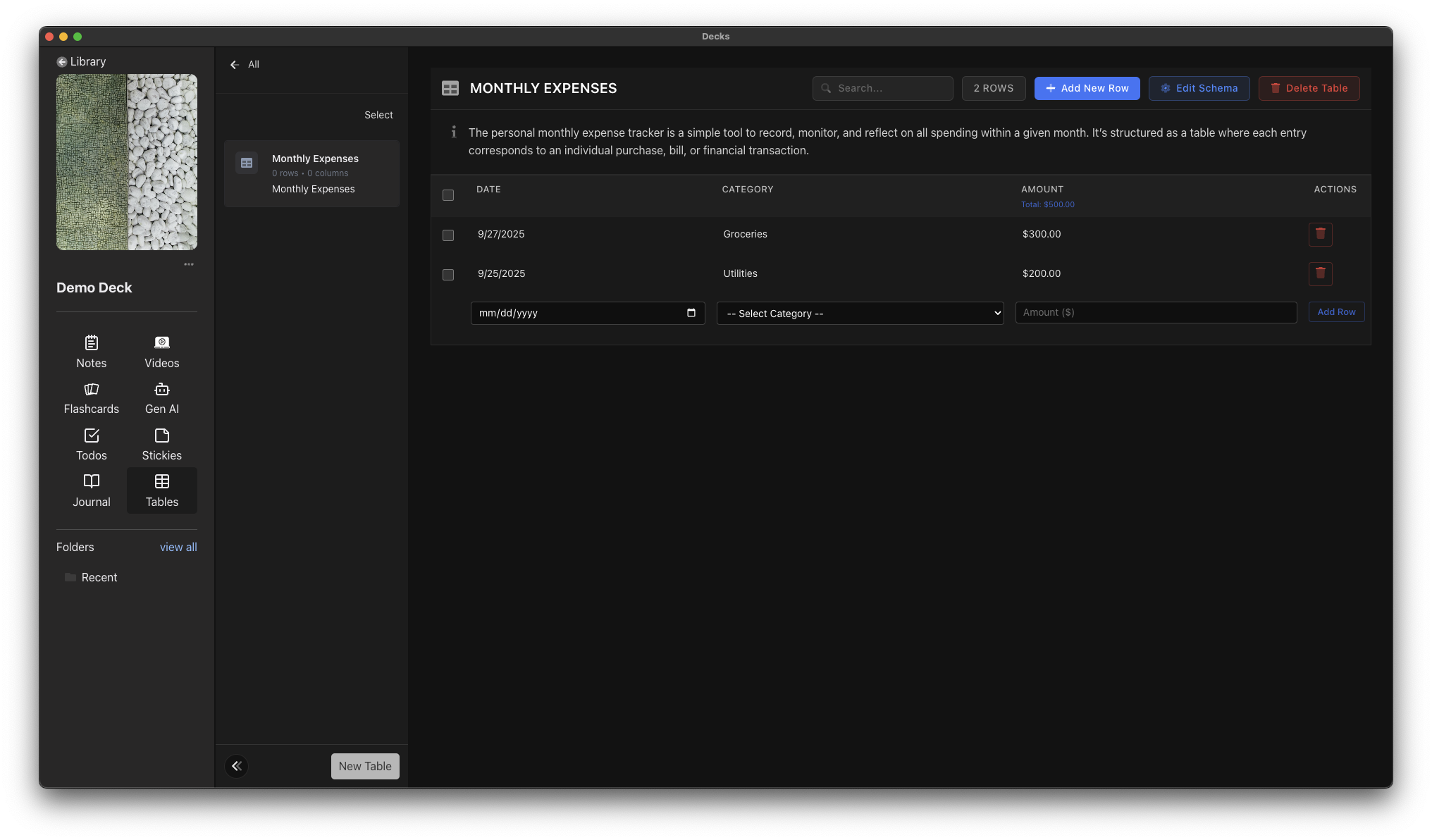 Table view with data